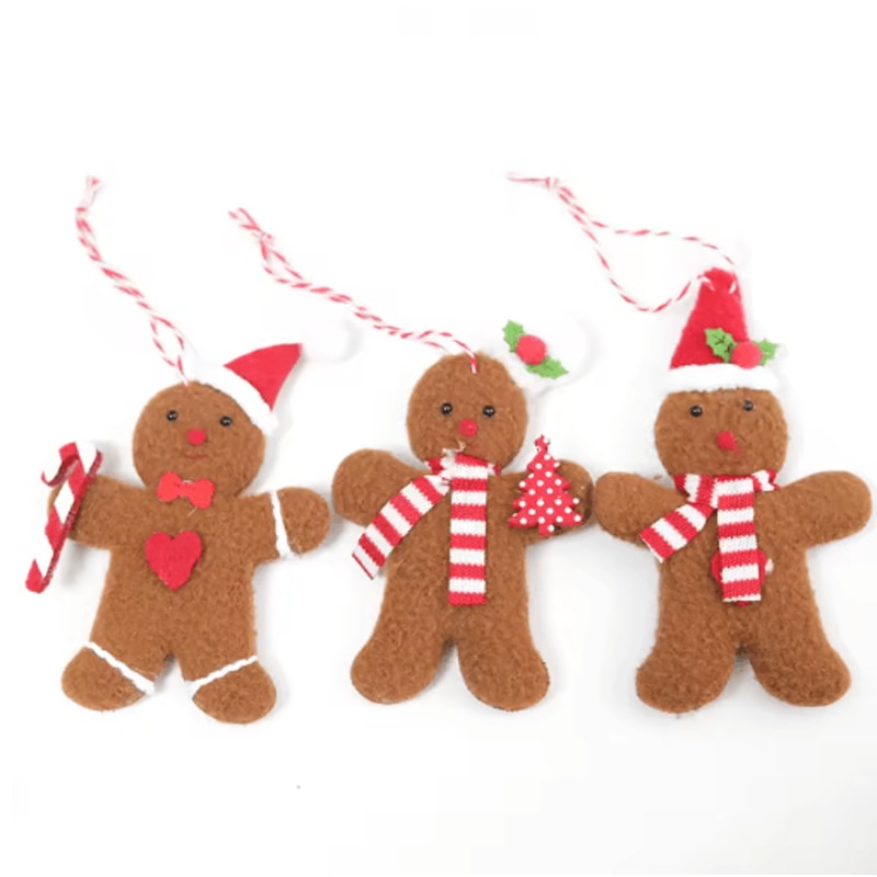 3Piece Gingerbread Man Christmas Ornaments Plush Holiday Tree Table Decorations 2