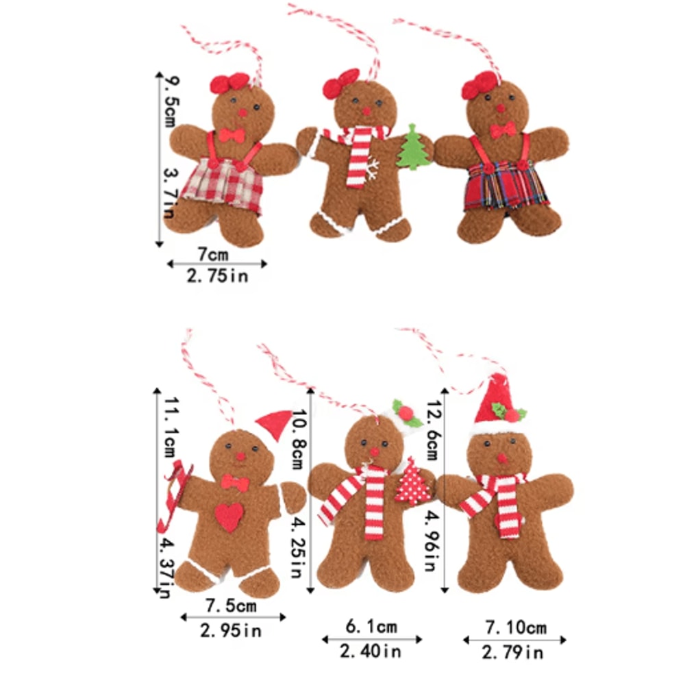 3Piece Gingerbread Man Christmas Ornaments Plush Holiday Tree Table Decorations 3
