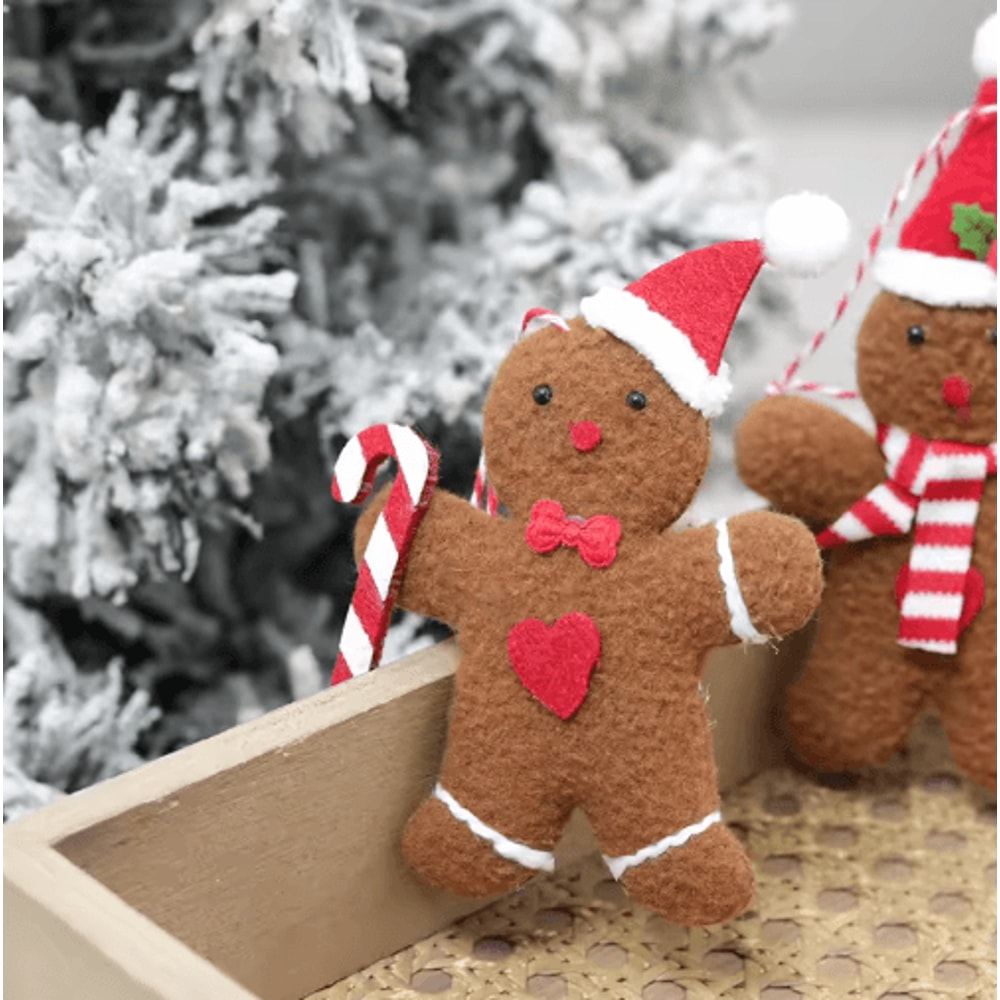 3Piece Gingerbread Man Christmas Ornaments Plush Holiday Tree Table Decorations 4