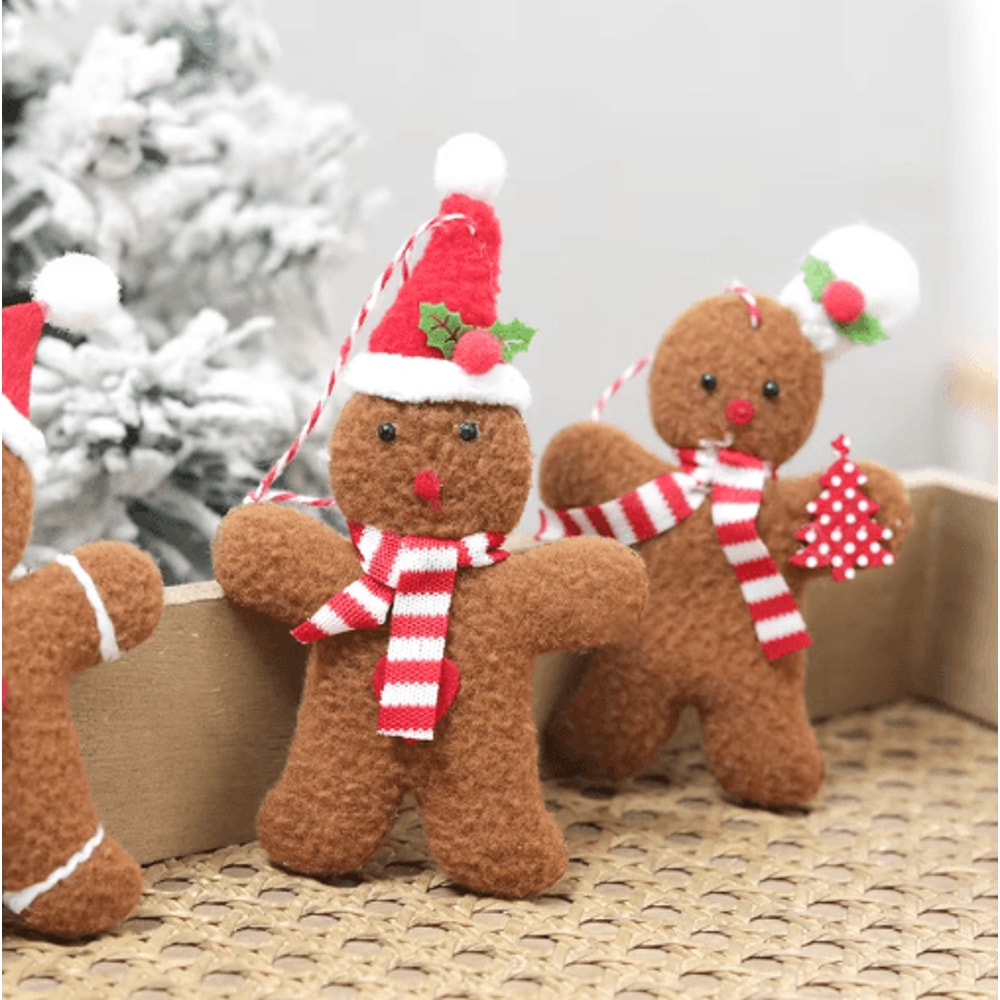 3Piece Gingerbread Man Christmas Ornaments Plush Holiday Tree Table Decorations 6