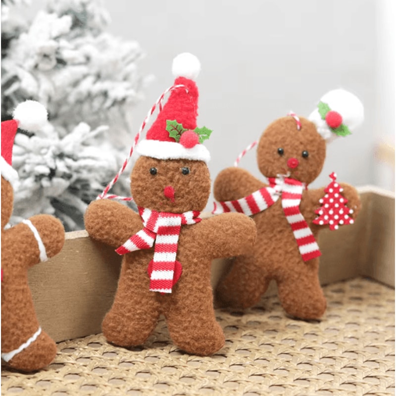3Piece Gingerbread Man Christmas Ornaments Plush Holiday Tree Table Decorations 6
