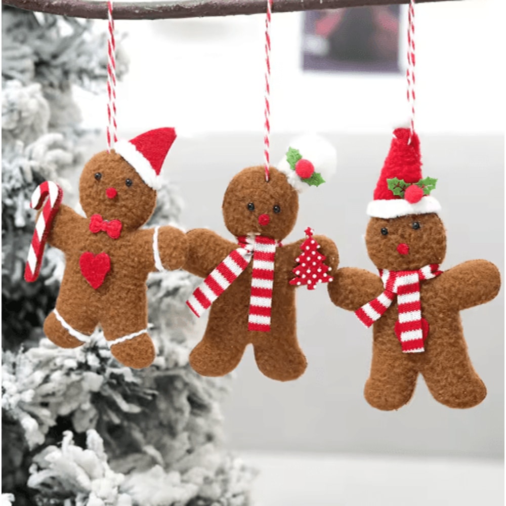 3Piece Gingerbread Man Christmas Ornaments Plush Holiday Tree Table Decorations 0