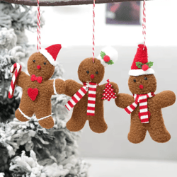 3-piece gingerbread man christmas ornaments – plush holiday tree & table decorations