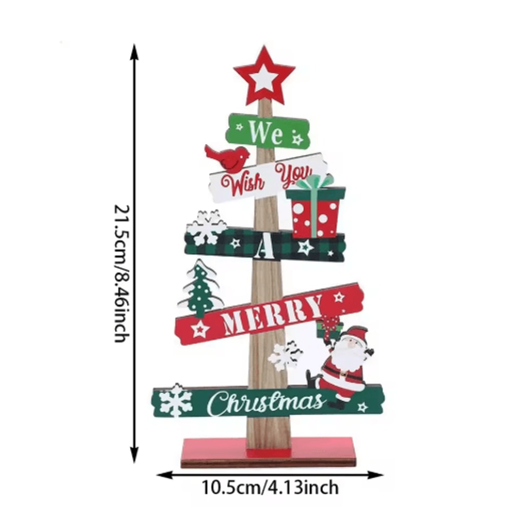 Rustic Wooden Christmas Tree Ornament Santa Snowman Merry Christmas Table Decor 3