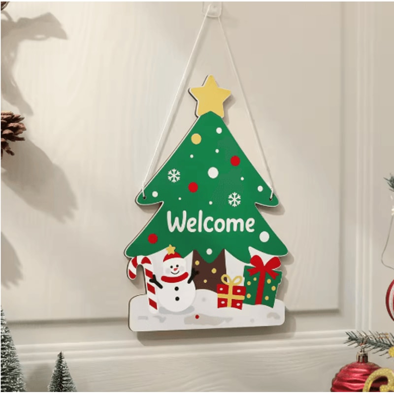 Rustic Wooden Christmas Wall Hanging Decor Santa Reindeer And Stocking Holiday Ornament 2