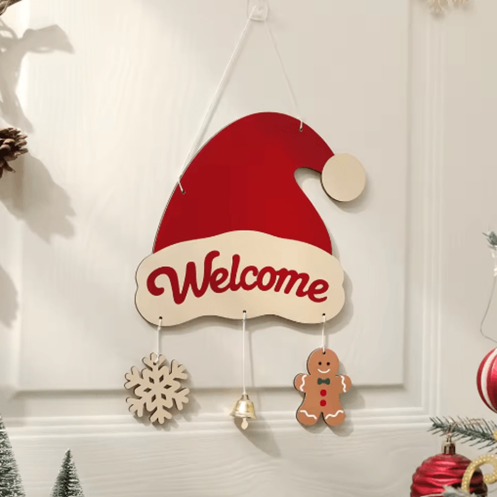 Rustic Wooden Christmas Wall Hanging Decor Santa Reindeer And Stocking Holiday Ornament 11