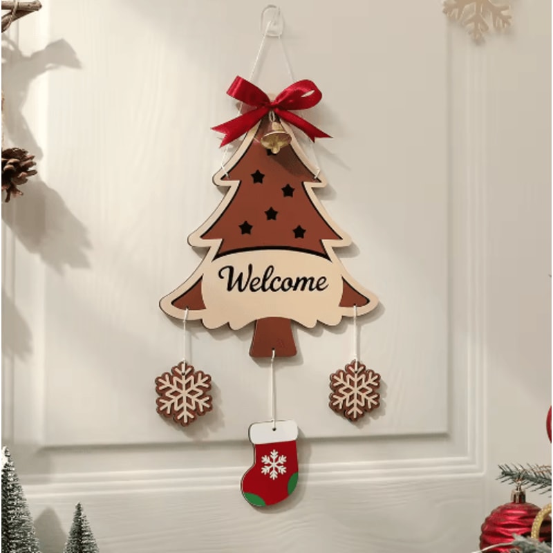 Rustic Wooden Christmas Wall Hanging Decor Santa Reindeer And Stocking Holiday Ornament 13