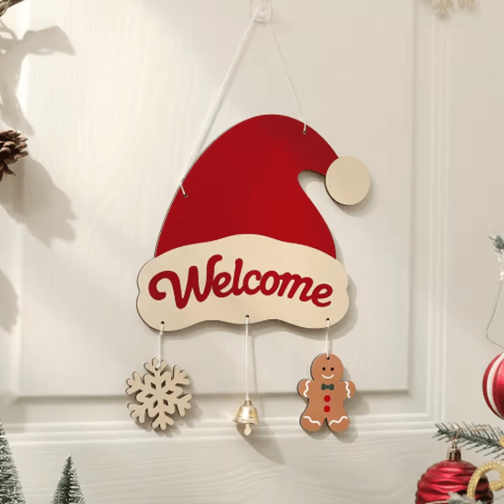 Rustic Wooden Christmas Wall Hanging Decor Santa Reindeer And Stocking Holiday Ornament 4