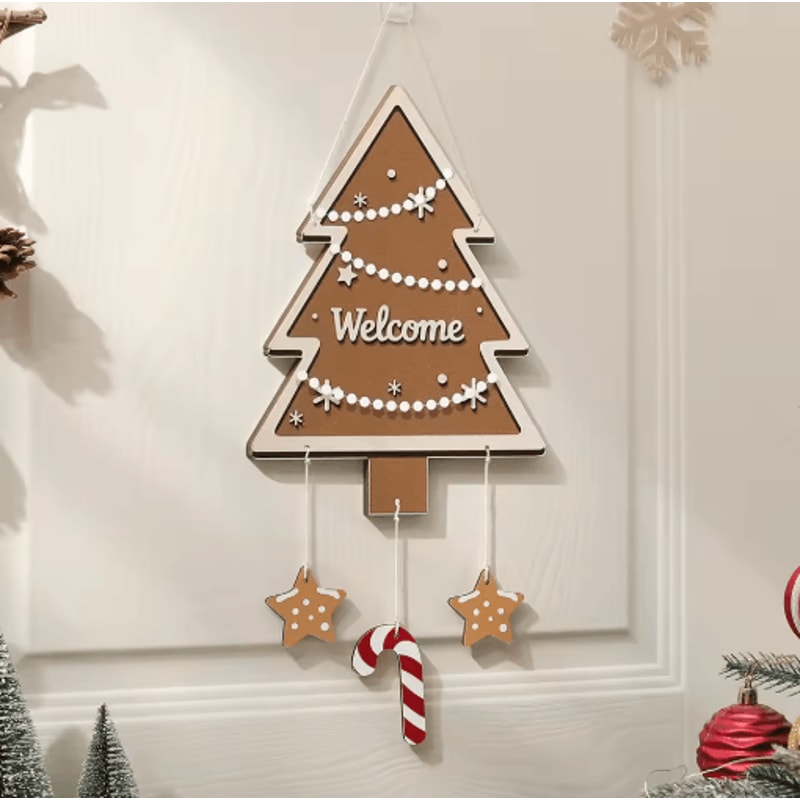 Rustic Wooden Christmas Wall Hanging Decor Santa Reindeer And Stocking Holiday Ornament 6