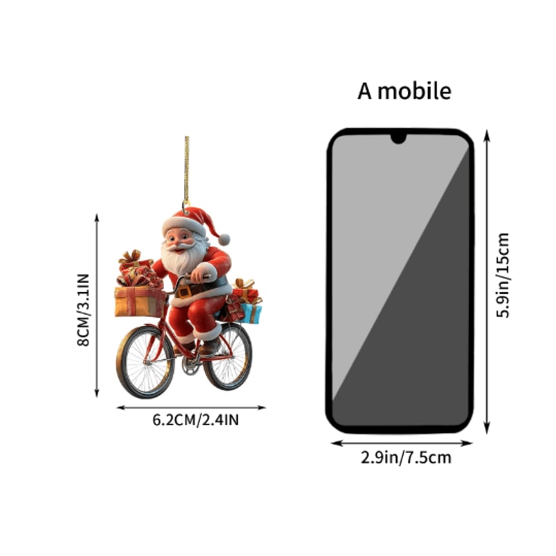 Santa Bicycle Acrylic Christmas Ornament Cartoon Holiday Tree Hanging Pendant 4