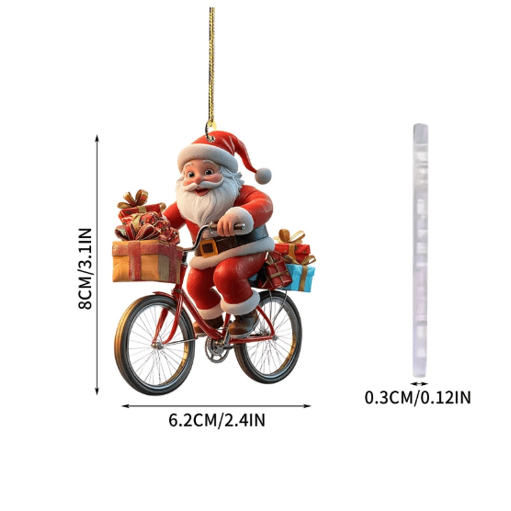 Santa Bicycle Acrylic Christmas Ornament Cartoon Holiday Tree Hanging Pendant 5
