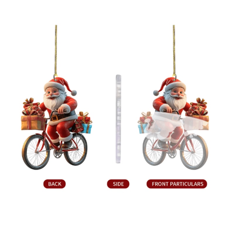 Santa Bicycle Acrylic Christmas Ornament Cartoon Holiday Tree Hanging Pendant 6