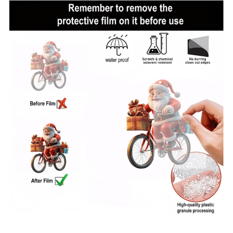 Santa Bicycle Acrylic Christmas Ornament Cartoon Holiday Tree Hanging Pendant 7