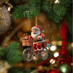 santa bicycle acrylic christmas ornament cartoon holiday tree hanging pendant