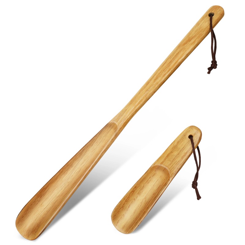 Set of 2 Wooden Shoe Horns, Effortless Shoe Wearing with Long Handles