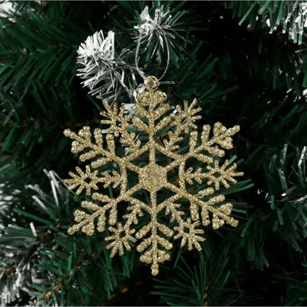 9Piece Glitter Snowflake Christmas Ornaments Red Gold Hanging Tree Decorations 2