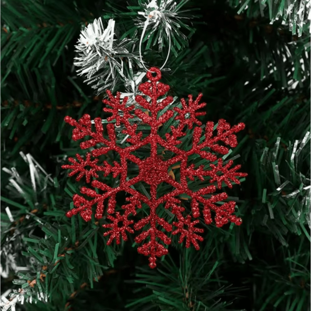 9Piece Glitter Snowflake Christmas Ornaments Red Gold Hanging Tree Decorations 3