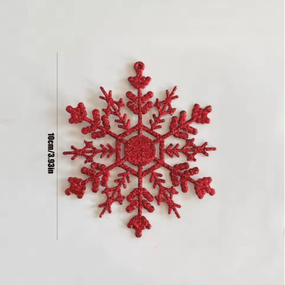 9Piece Glitter Snowflake Christmas Ornaments Red Gold Hanging Tree Decorations 4