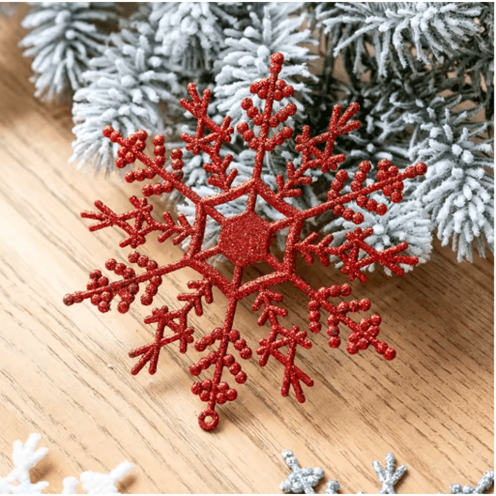 9Piece Glitter Snowflake Christmas Ornaments Red Gold Hanging Tree Decorations 5