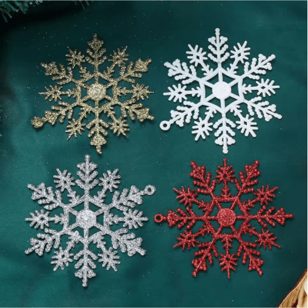 9Piece Glitter Snowflake Christmas Ornaments Red Gold Hanging Tree Decorations 6