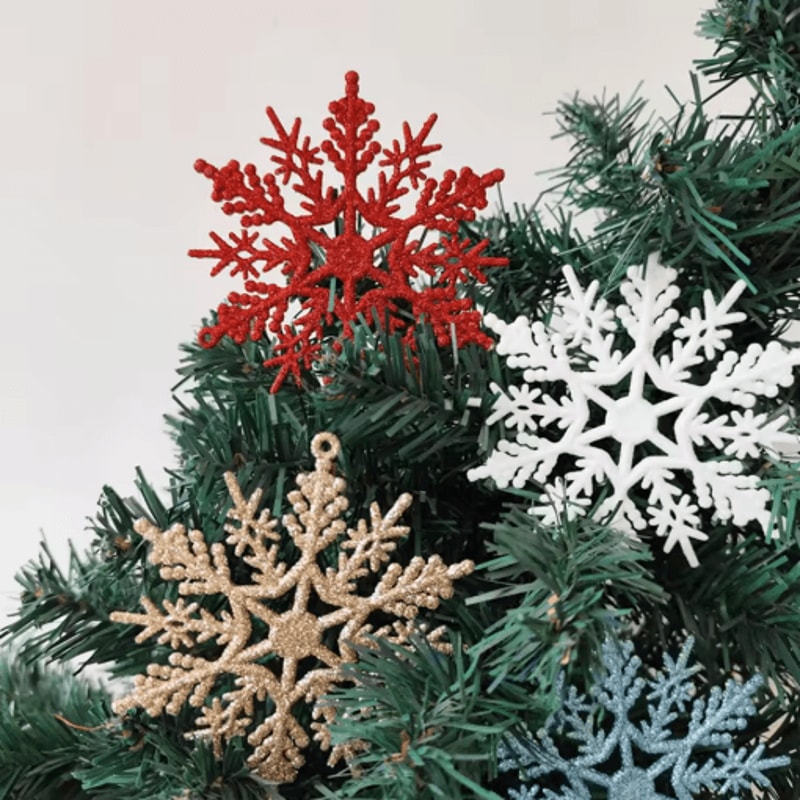 9Piece Glitter Snowflake Christmas Ornaments Red Gold Hanging Tree Decorations 7