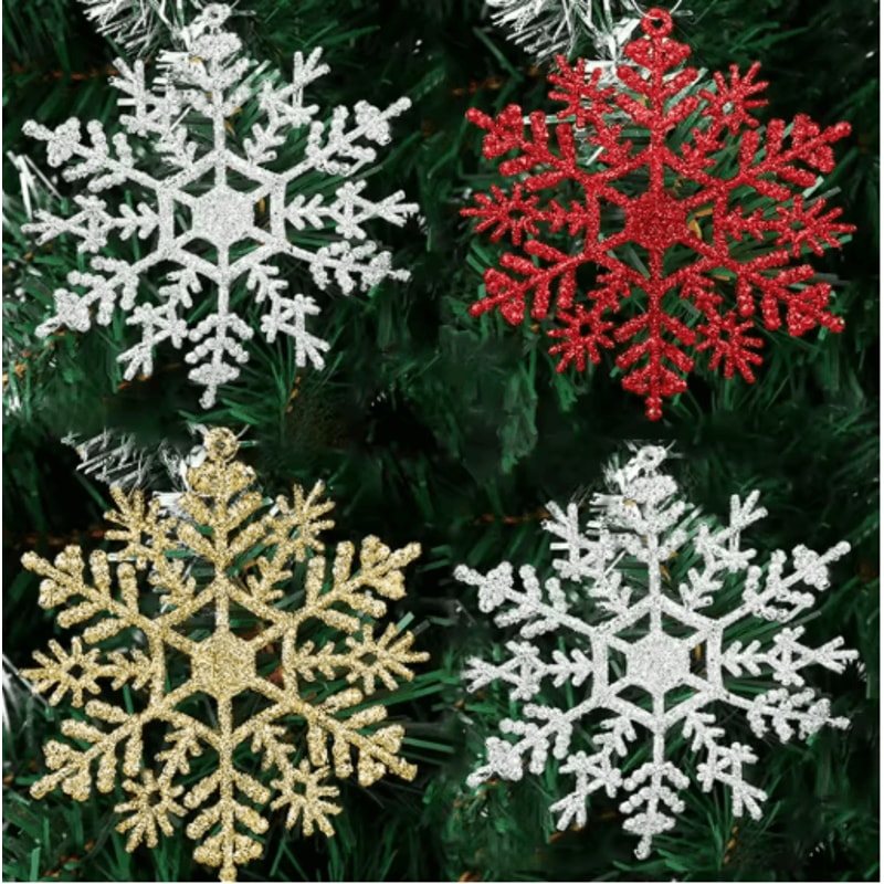 9Piece Glitter Snowflake Christmas Ornaments Red Gold Hanging Tree Decorations 8