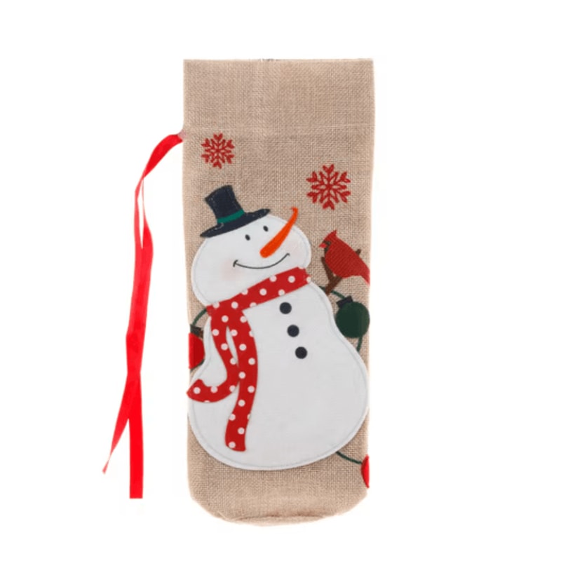 Merry Christmas Linen Wine Bottle Cover Rustic Holiday Bottle Decoration 1