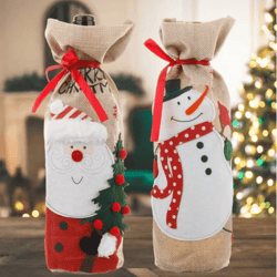 merry christmas linen wine bottle cover rustic holiday bottle decoration