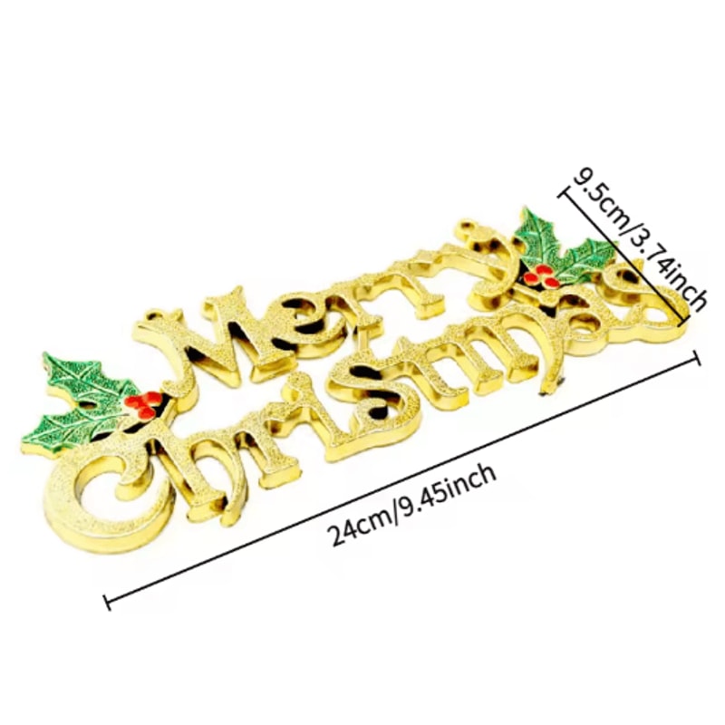 Gold Merry Christmas Letter Sign Festive Berry Leaf Holiday Wall Decoration 2