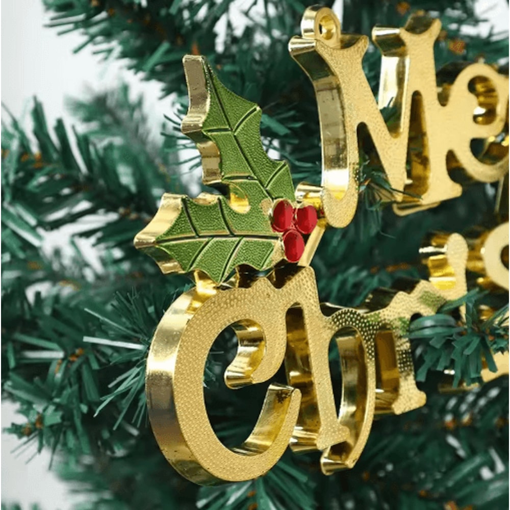 Gold Merry Christmas Letter Sign Festive Berry Leaf Holiday Wall Decoration 3