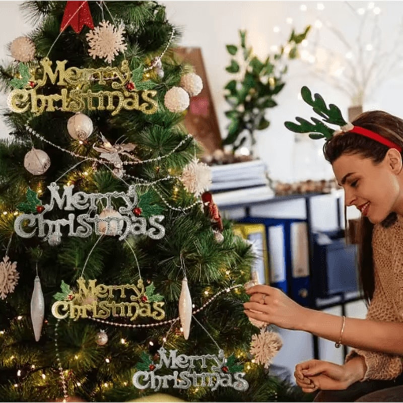 Gold Merry Christmas Letter Sign Festive Berry Leaf Holiday Wall Decoration 4