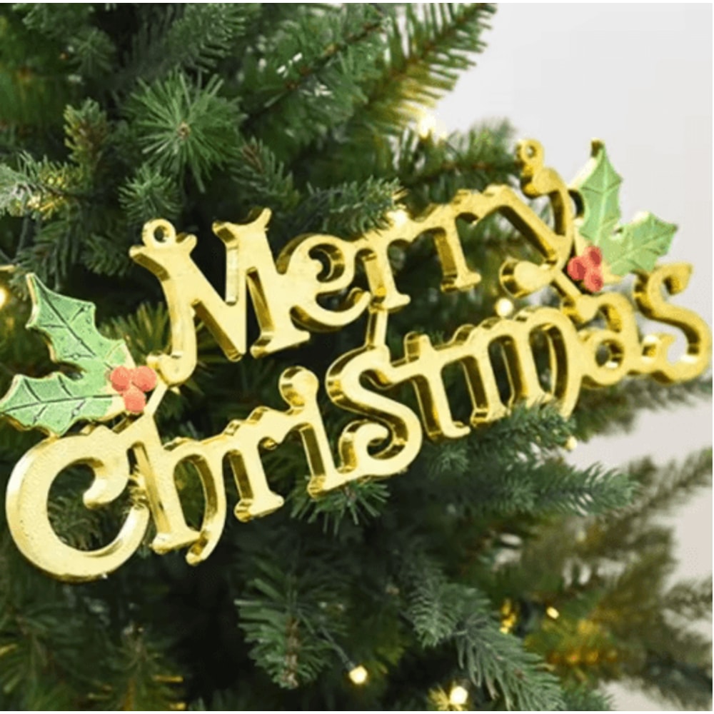 Gold Merry Christmas Letter Sign Festive Berry Leaf Holiday Wall Decoration 6