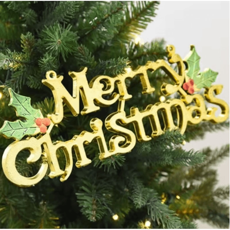 Gold Merry Christmas Letter Sign Festive Berry Leaf Holiday Wall Decoration 6