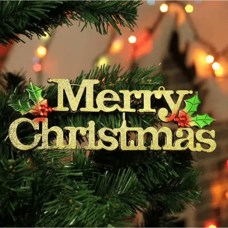 Gold Merry Christmas Letter Sign Festive Berry Leaf Holiday Wall Decoration 0