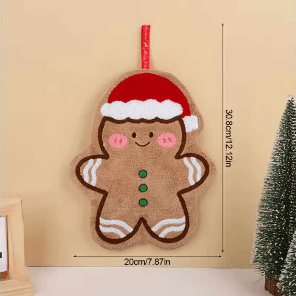 Festive Christmas Hand Towels Gingerbread Snowman And Tree Coral Fleece Hanging Towels 1 To 3 PCS 3