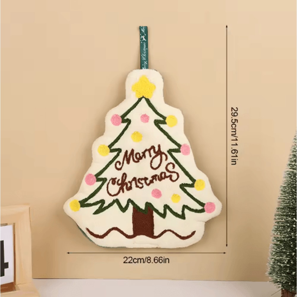 Festive Christmas Hand Towels Gingerbread Snowman And Tree Coral Fleece Hanging Towels 1 To 3 PCS 4