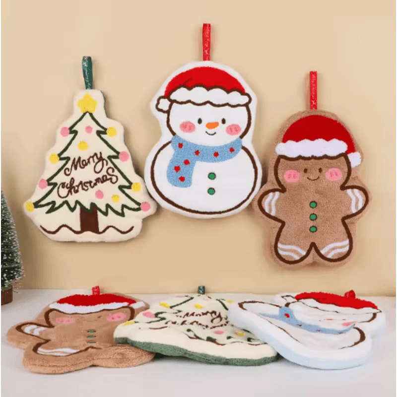 Festive Christmas Hand Towels Gingerbread Snowman And Tree Coral Fleece Hanging Towels 1 To 3 PCS 9