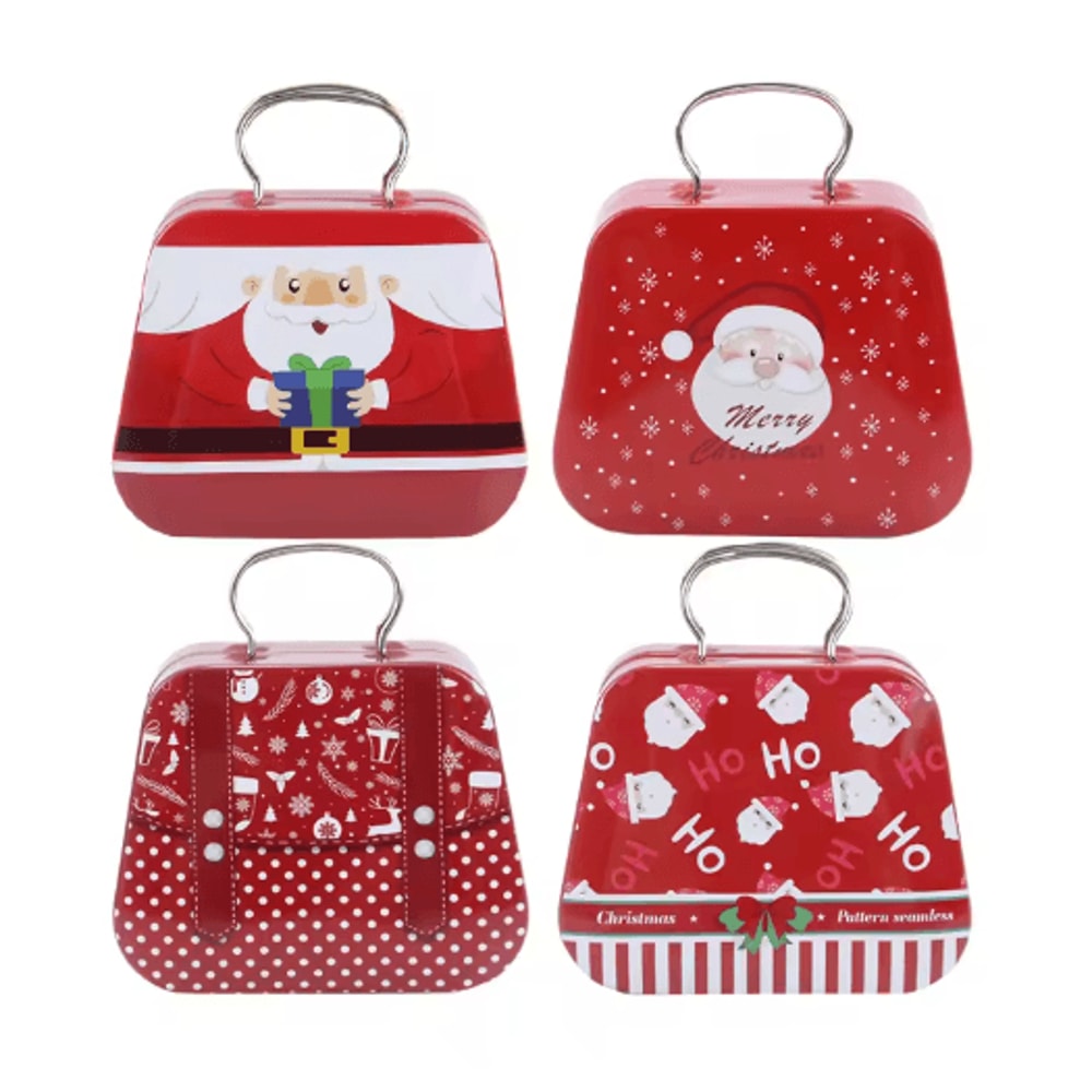 Festive Christmas Tin Handbag Gift Box Reusable Candy Cookie Treat Container 10