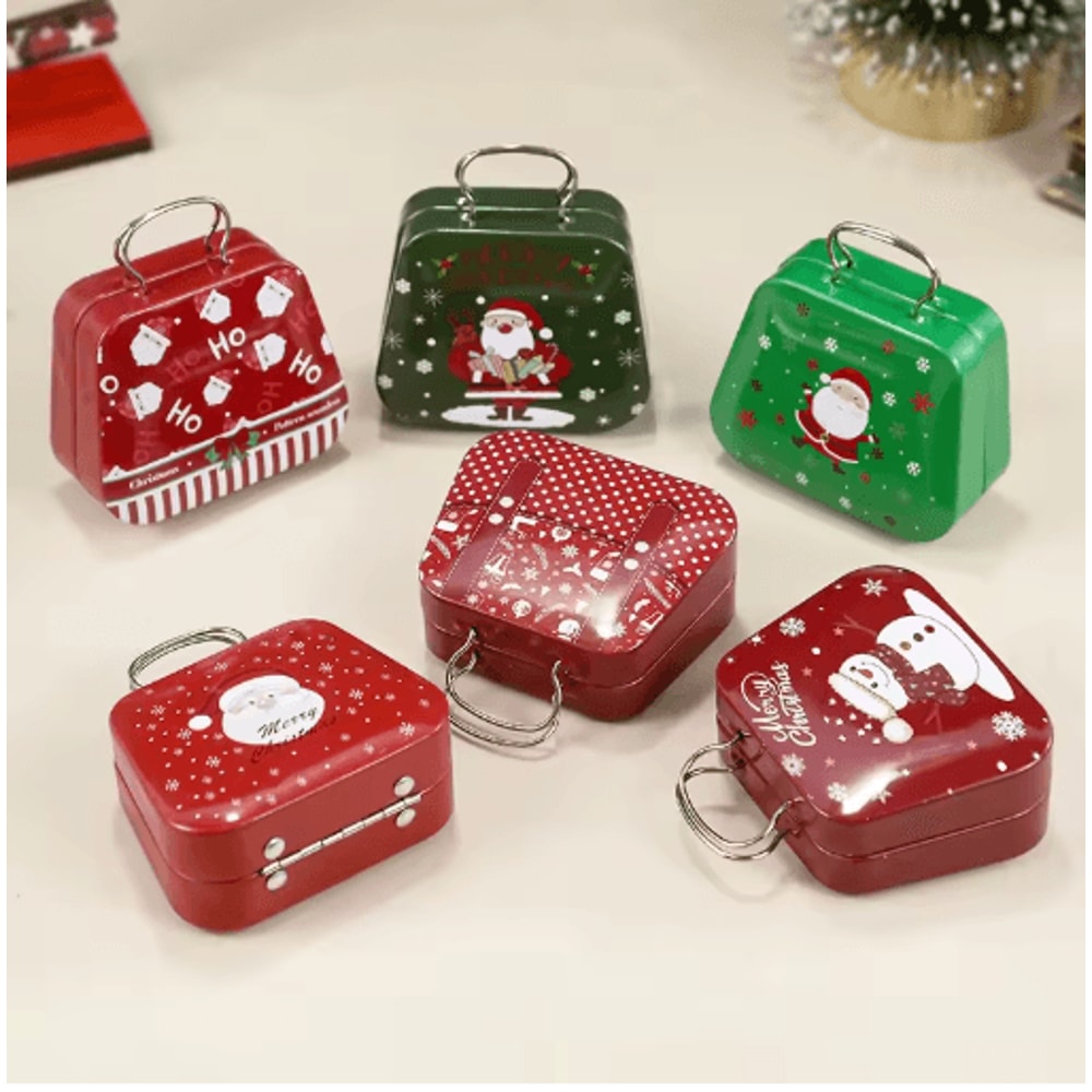 Festive Christmas Tin Handbag Gift Box Reusable Candy Cookie Treat Container 11