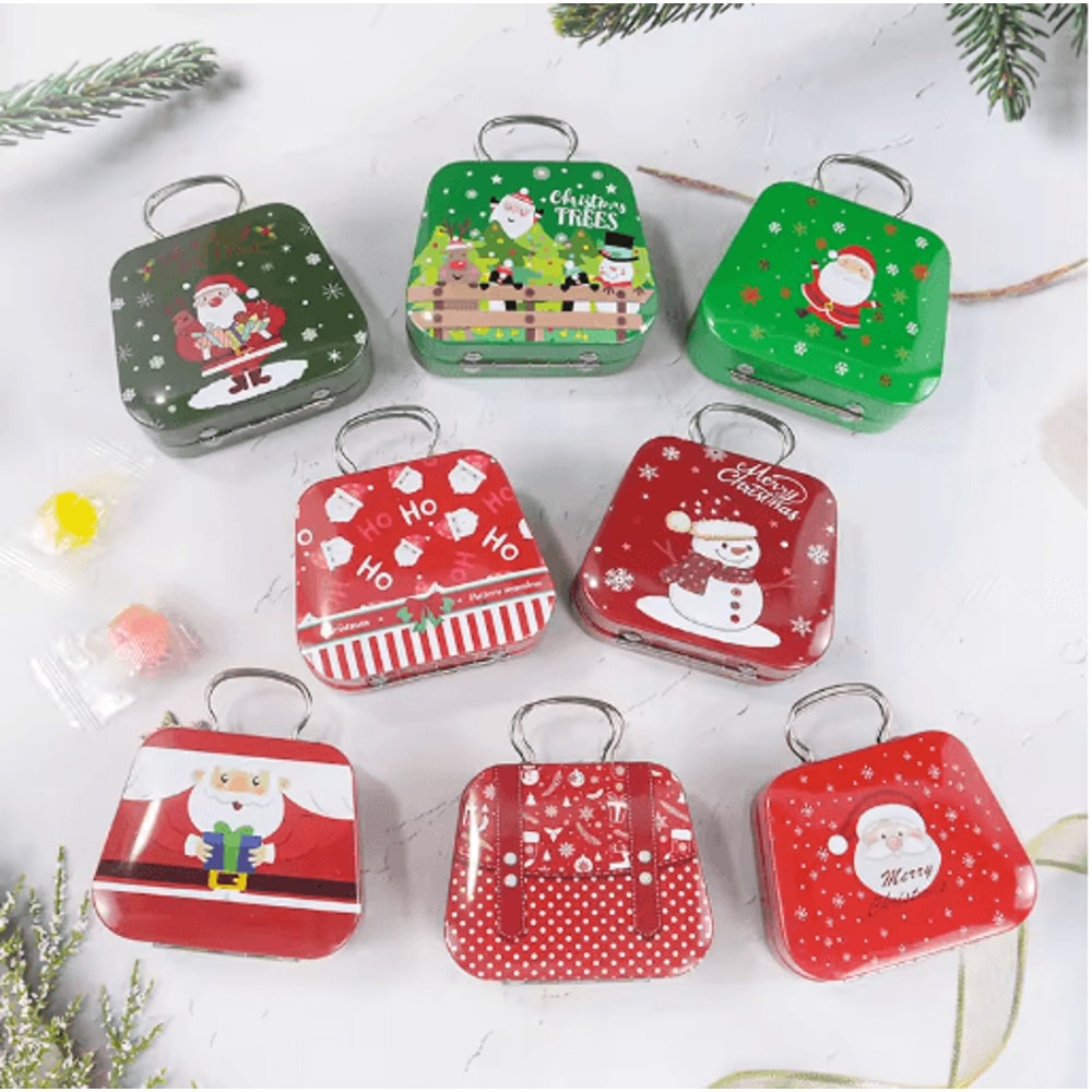 Festive Christmas Tin Handbag Gift Box Reusable Candy Cookie Treat Container 13