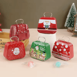 festive christmas tin handbag gift box reusable candy & cookie treat container