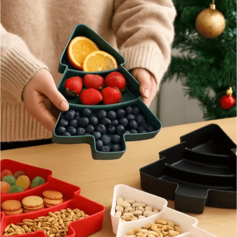 Festive Christmas Tree Fruit Plate Holiday Serving Tray For Home Decor 0