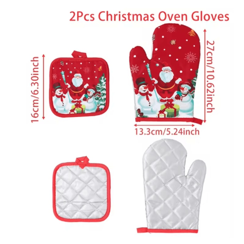 Festive Christmas Oven Gloves Heat Resistant Holiday Kitchen Mitts 1