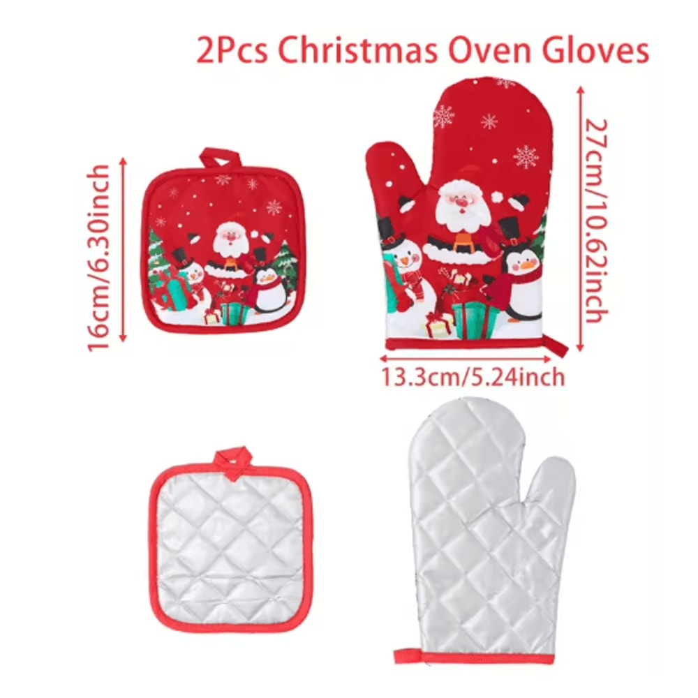 Festive Christmas Oven Gloves Heat Resistant Holiday Kitchen Mitts 2