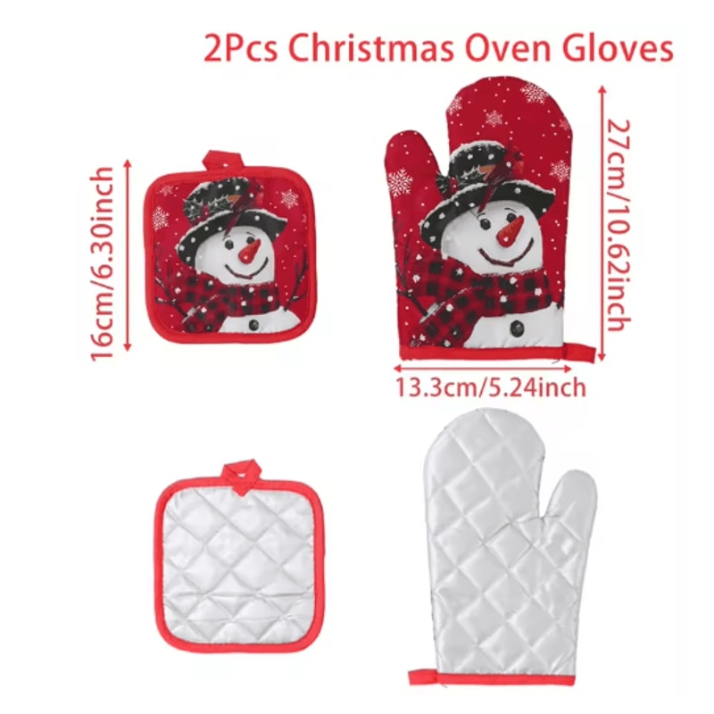 Festive Christmas Oven Gloves Heat Resistant Holiday Kitchen Mitts 3