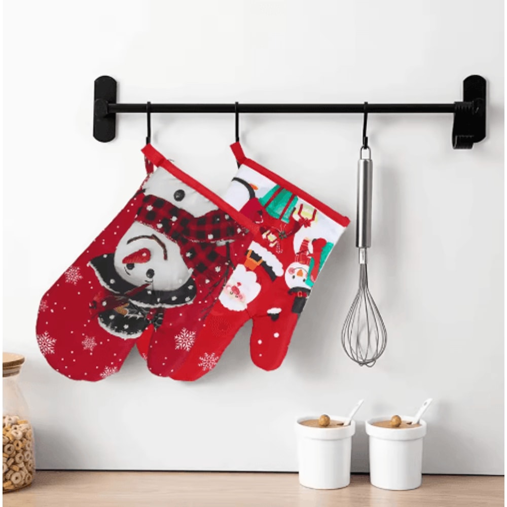 Festive Christmas Oven Gloves Heat Resistant Holiday Kitchen Mitts 4
