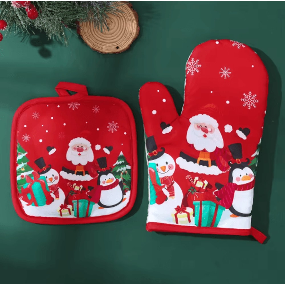 Festive Christmas Oven Gloves Heat Resistant Holiday Kitchen Mitts 6