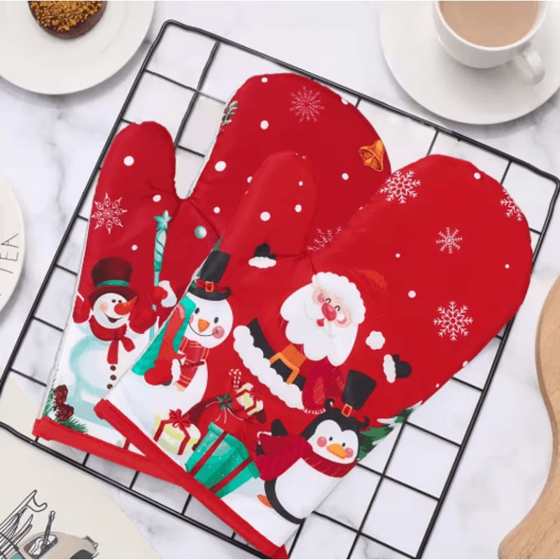 Festive Christmas Oven Gloves Heat Resistant Holiday Kitchen Mitts 7