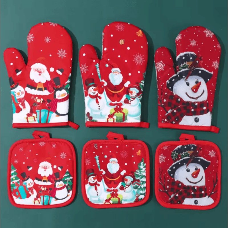 Festive Christmas Oven Gloves Heat Resistant Holiday Kitchen Mitts 0