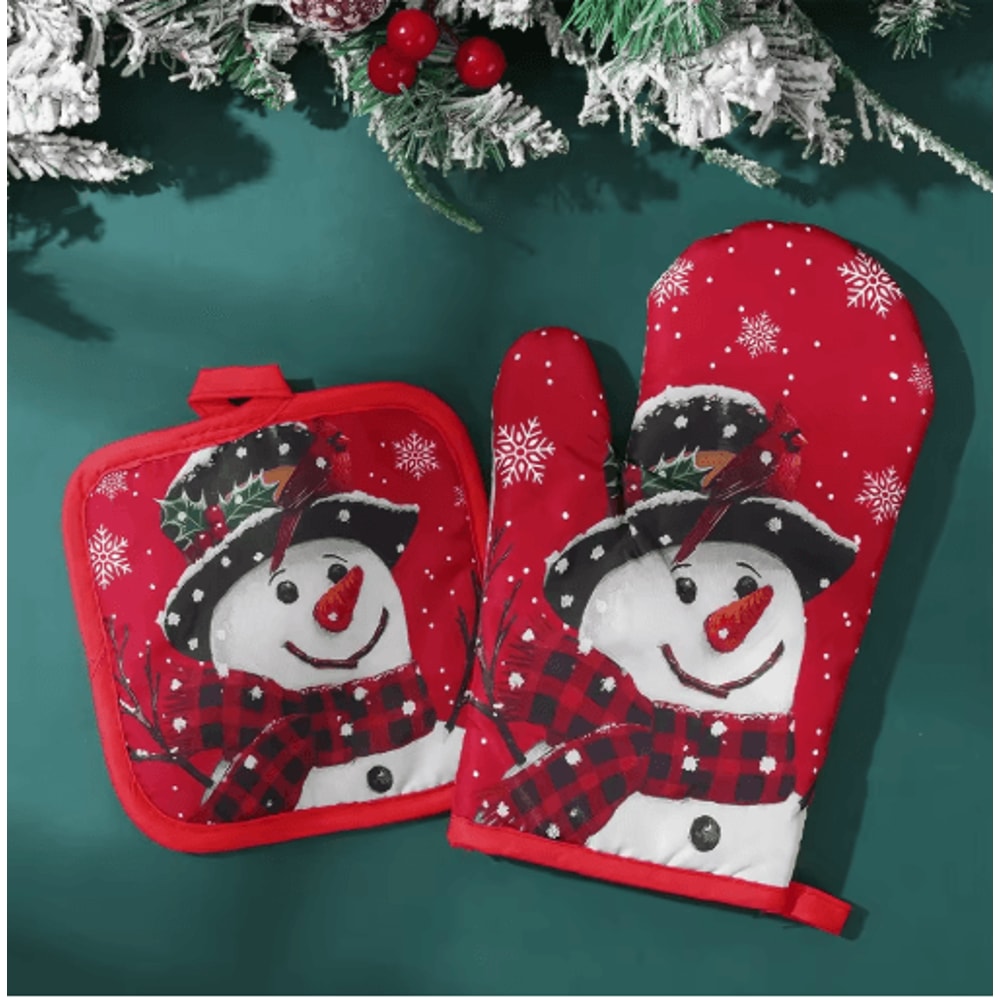 Festive Christmas Oven Gloves Heat Resistant Holiday Kitchen Mitts 8